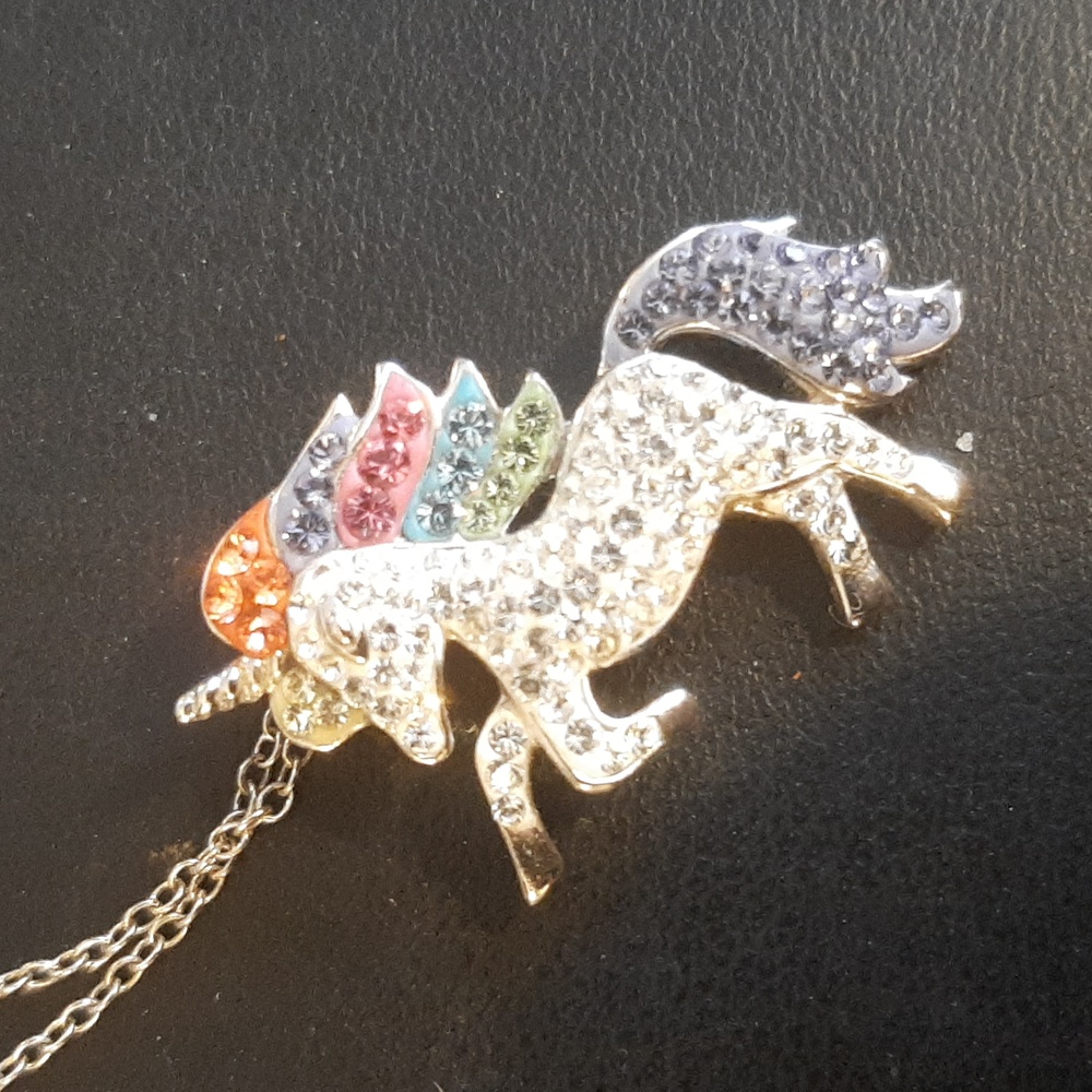Vintage sterling silver / cz rainbow unicorn on chain